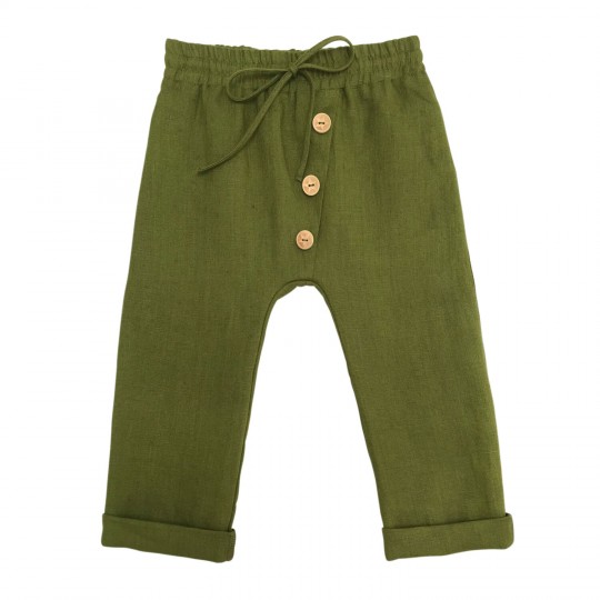 Pantaloni baggy din in organic Moss Green